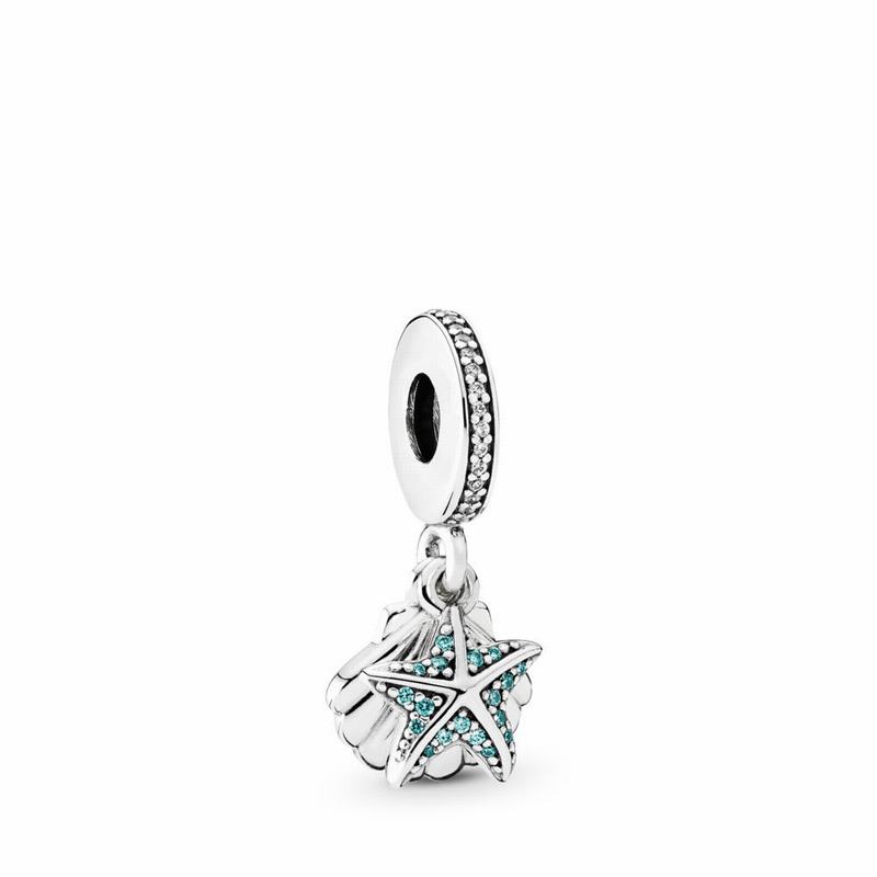 Pandora Tropical Starfish & Sea Shell Dangle Charm - Sterling Silver/Blue/Cubic Zirconia - Canada |